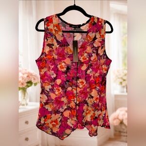 Women's Floral Sleeveless Top - Pink and Orange
